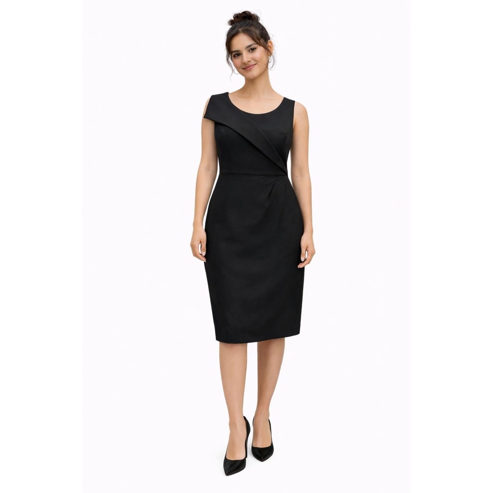 Ann Taylor LOFT Petites Black Asymmetric Draped Sheath Dress Size 4P Sleeveless